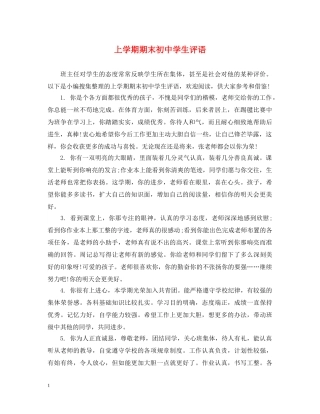 上学期期末初生评语