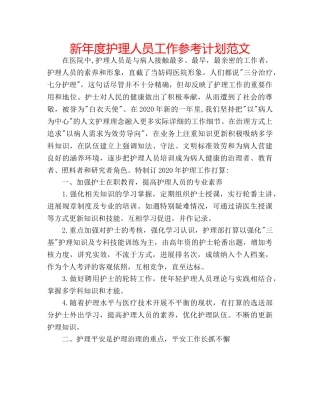 新年度护理人员工作参考计划范文 