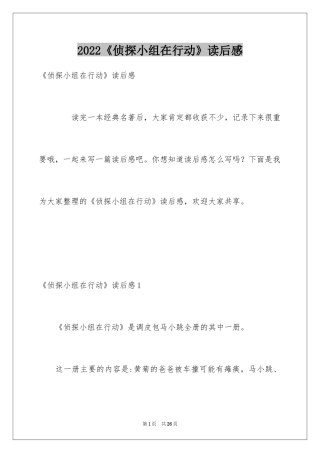 2024《侦探小组在行动》读后感