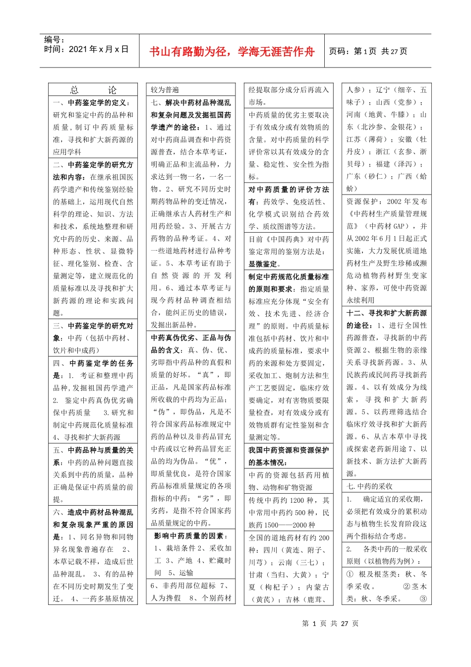 新中药鉴定学复习总结表格_第1页