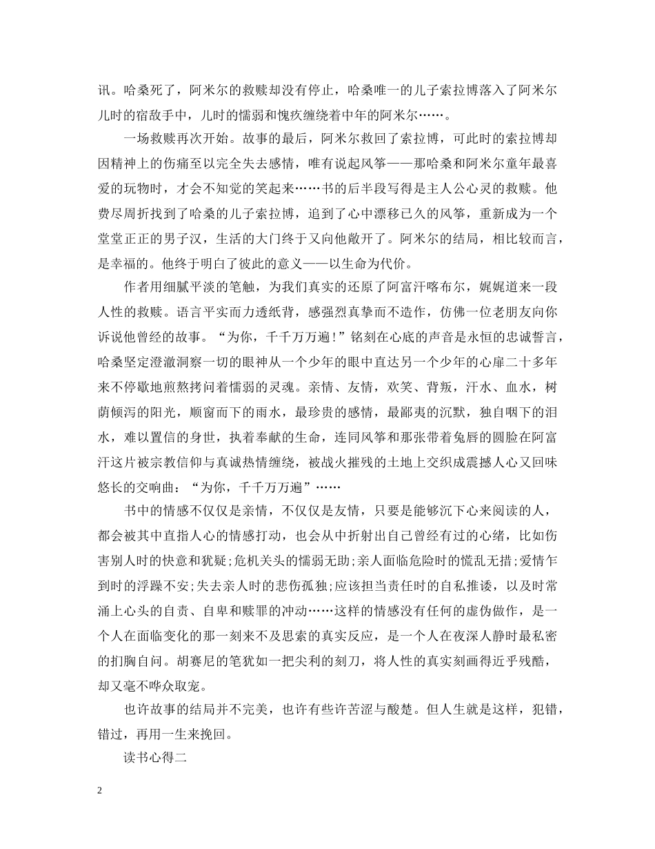 有关于追风筝的人的心得体会 _第2页