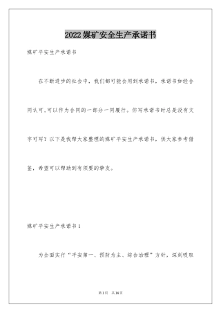 2024媒矿安全生产承诺书