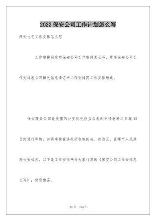 2024保安公司工作计划怎么写