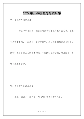 2024哦，冬夜的灯光读后感