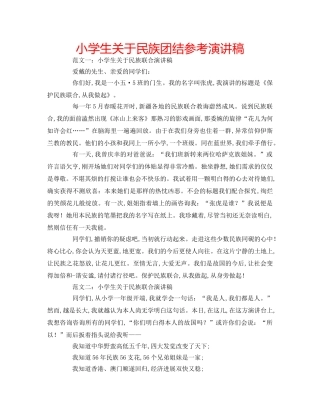 小学生关于民族团结参考演讲稿 