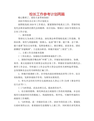 校长工作参考计划两篇 