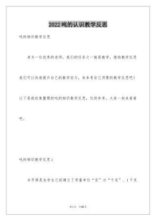 2024吨的认识教学反思_1