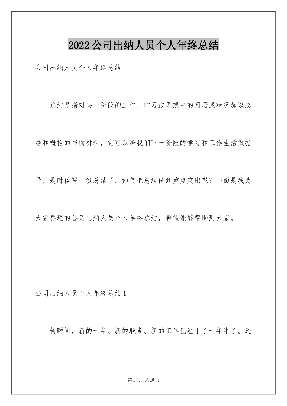 2024公司出纳人员个人年终总结_第1页