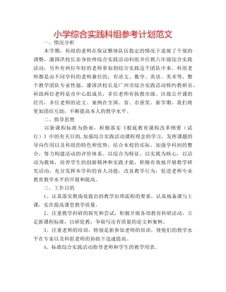 小学综合实践科组参考计划范文 