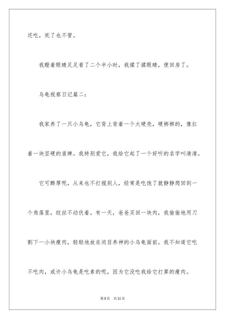 2024学生观察日记：乌龟观察日记_第3页