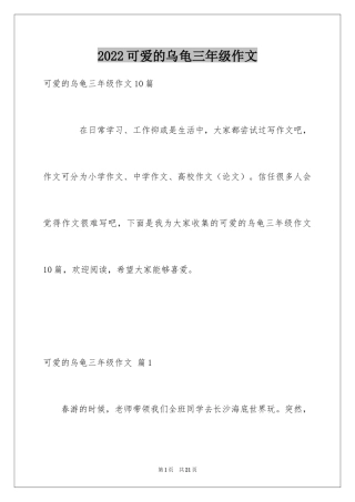 2024可爱的乌龟三年级作文_2