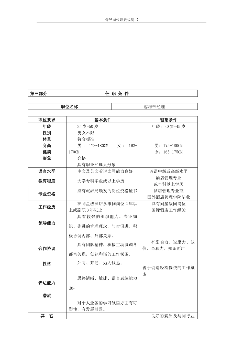 客房部岗位职责(表格)_第3页