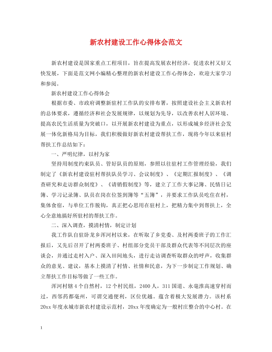 新农村建设工作心得体会范文 _第1页