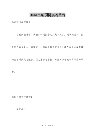 2024出纳顶岗实习报告