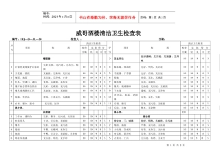 威哥酒楼清洁卫生检查表