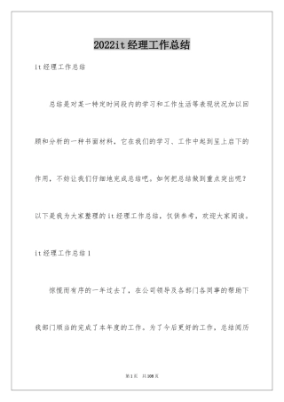 2024it经理工作总结