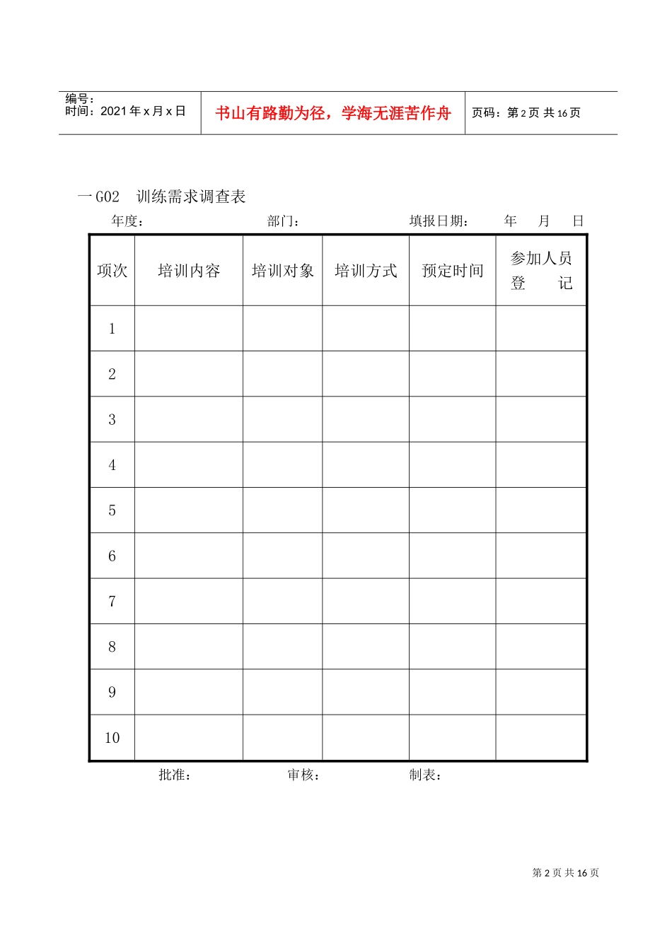 员工培训表格汇总_第2页
