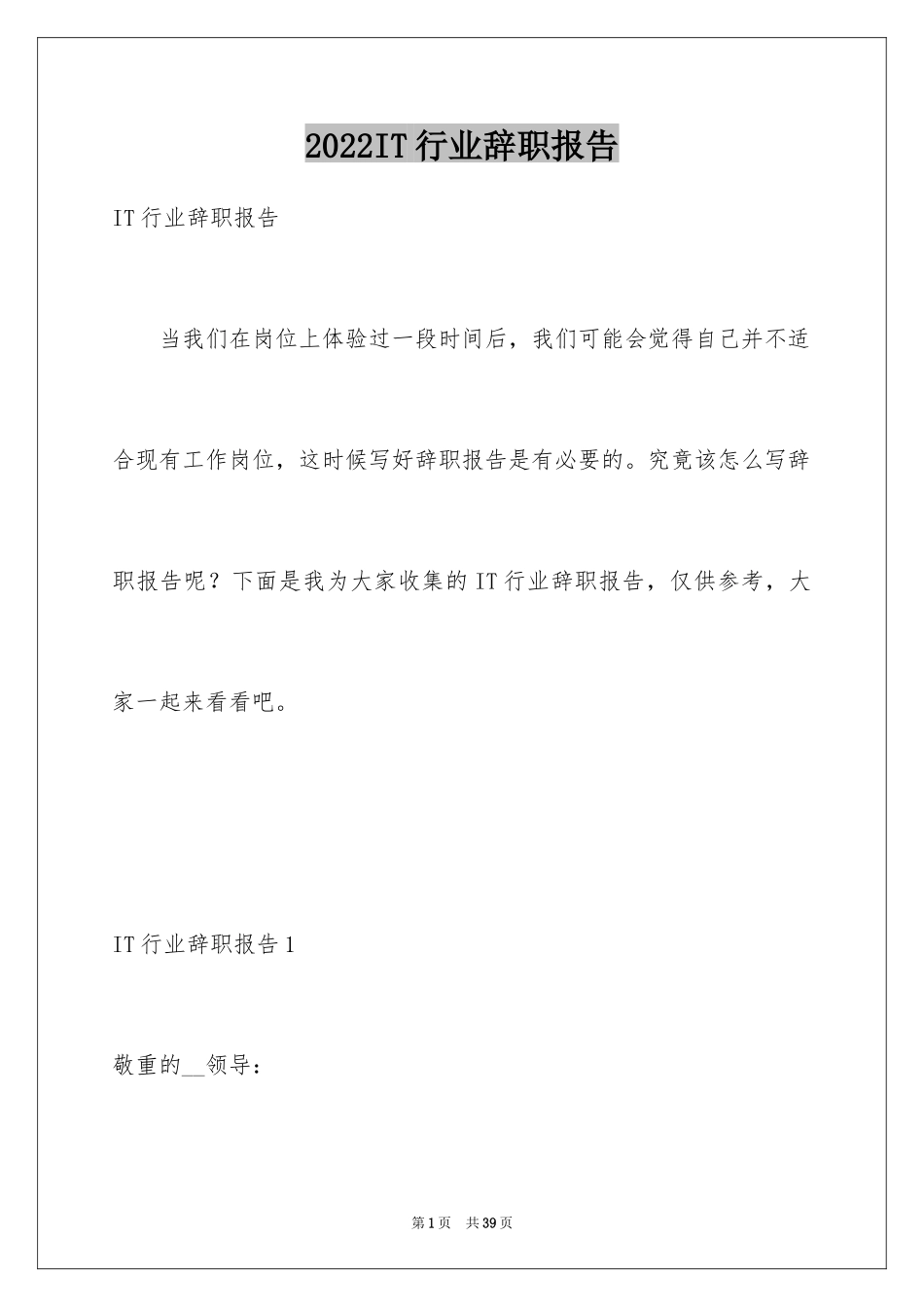 2024IT行业辞职报告_第1页