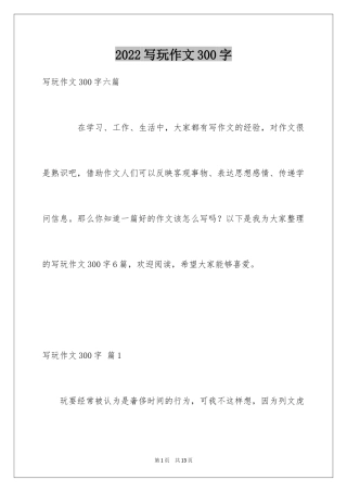 2024写玩作文300字