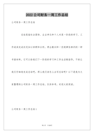 2024公司财务一周工作总结_2