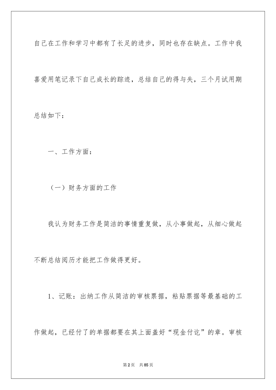 2024公司出纳试用期工作总结_1_第2页