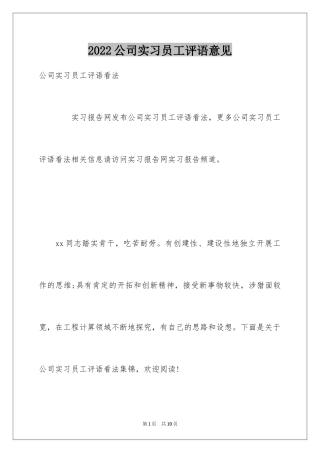 2024公司实习员工评语意见