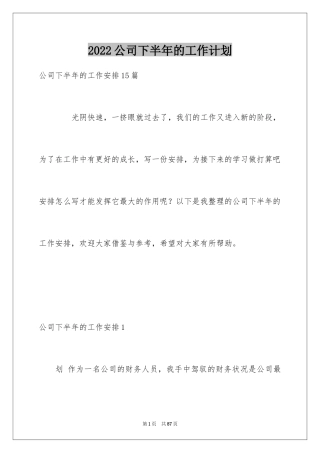 2024公司下半年的工作计划