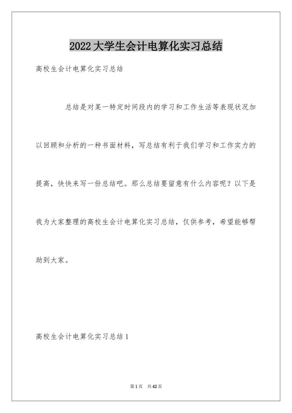 2024大学生会计电算化实习总结_第1页