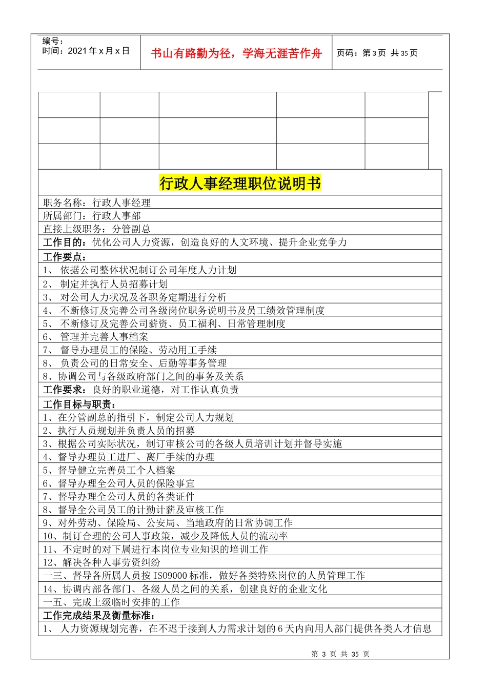 行政人事部职务职责说明_第3页