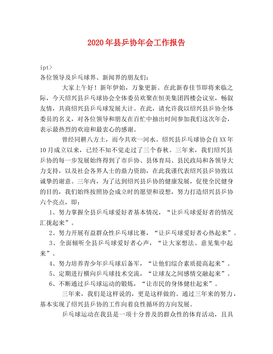 2024年县乒协年会工作报告 _第1页
