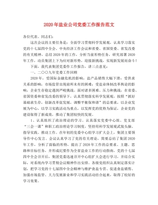 2024年盐业公司党委工作报告范文 