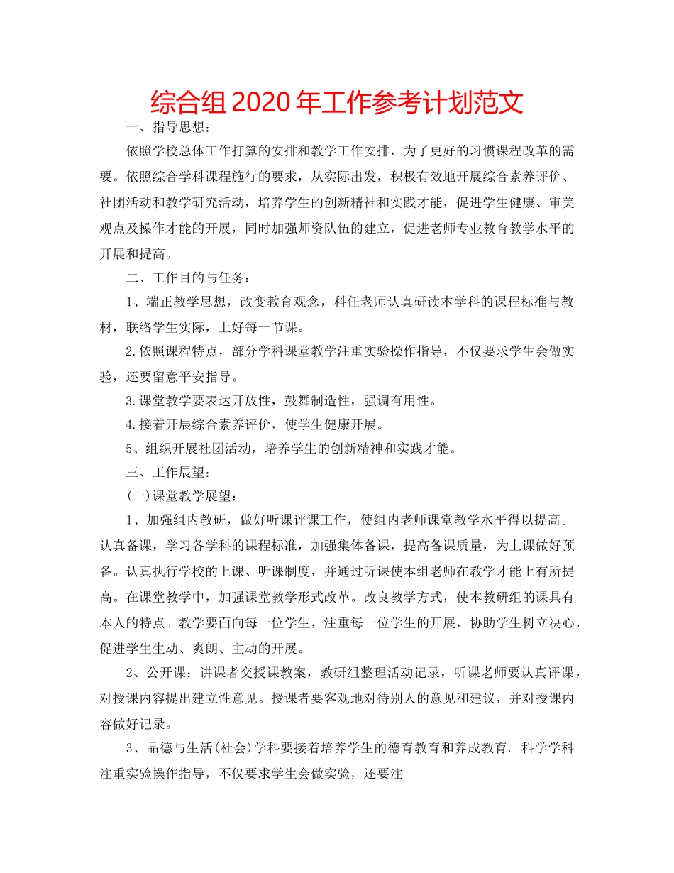 综合组2024年工作参考计划范文 _第1页