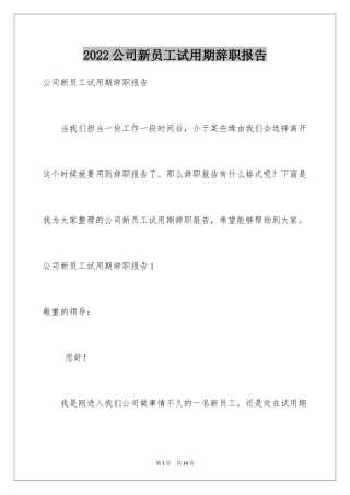 2024公司新员工试用期辞职报告