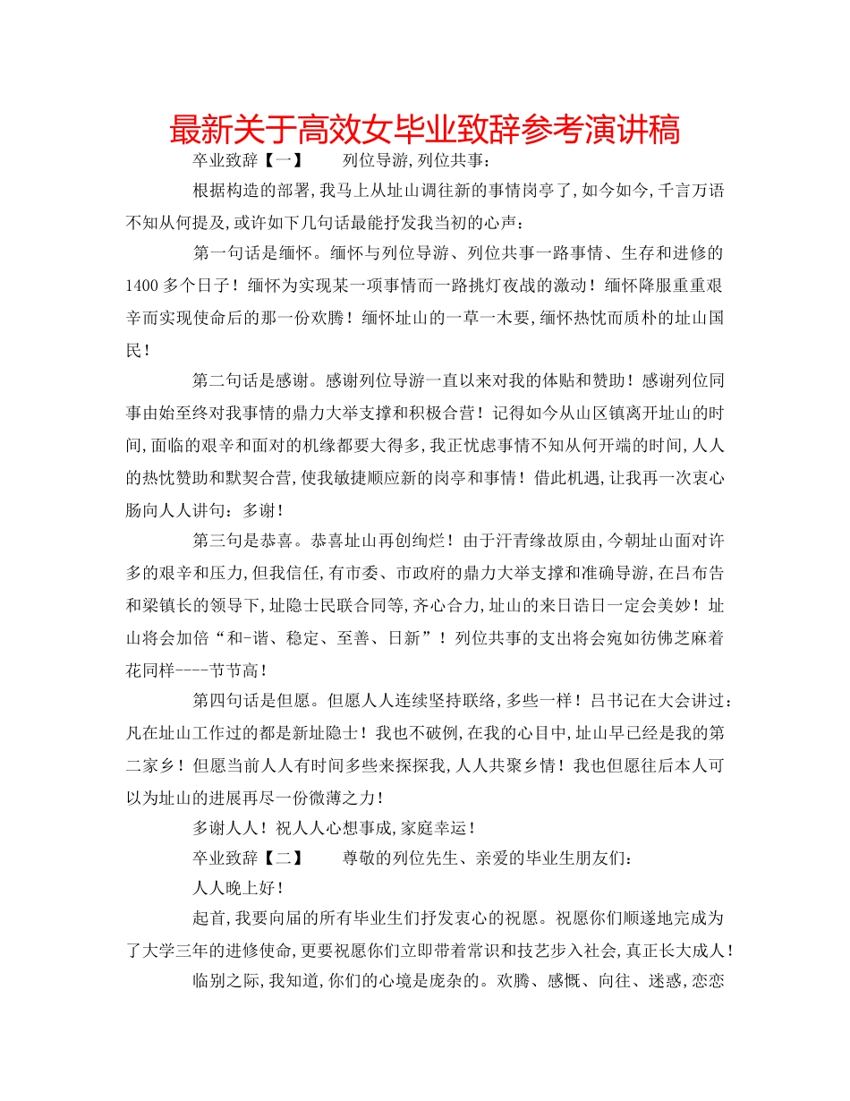 最新关于高效女毕业致辞参考演讲稿 _第1页