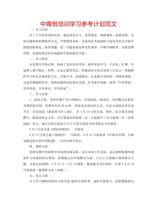 中青班培训学习参考计划范文 
