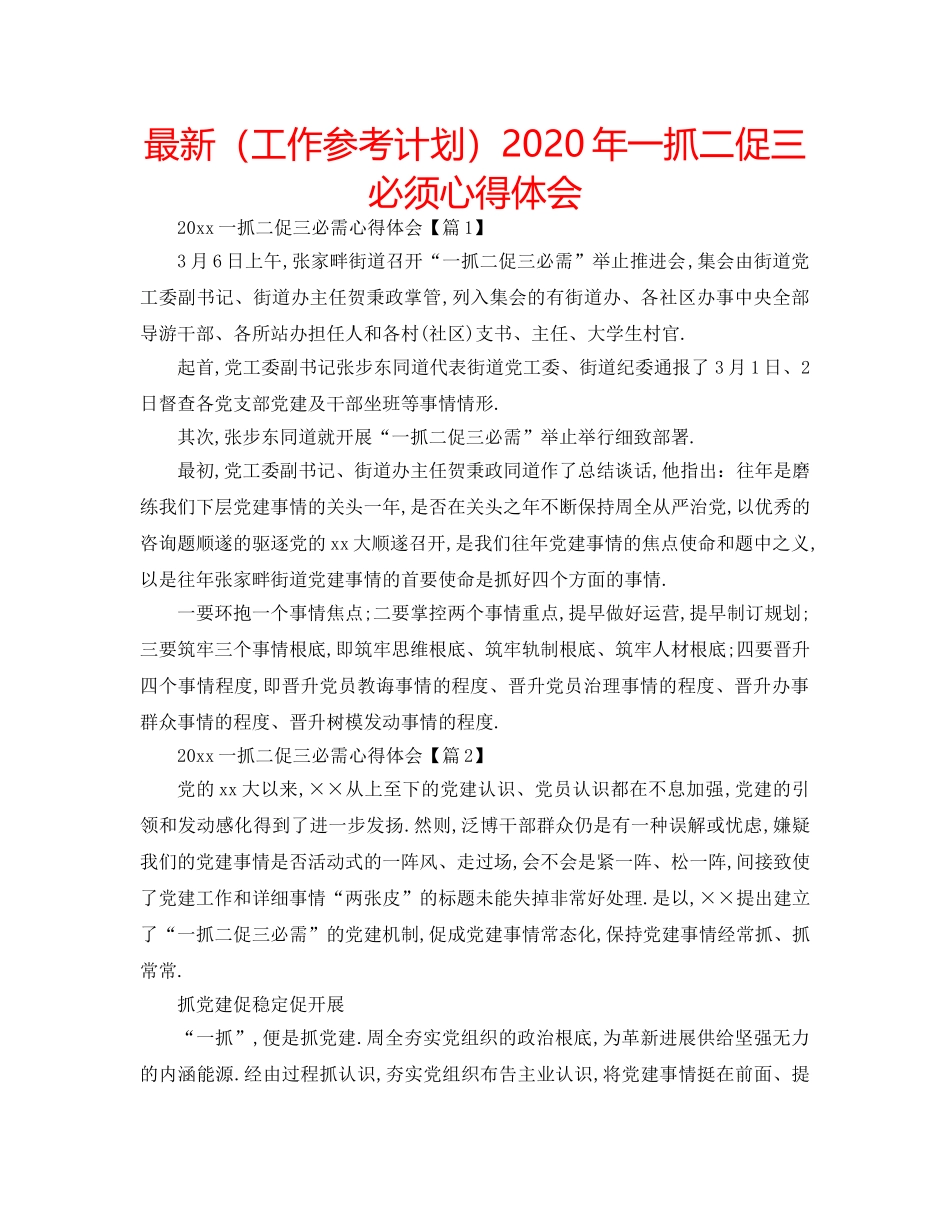最新（工作参考计划）2024年一抓二促三必须心得体会 _第1页
