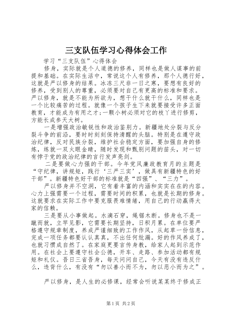 三支队伍学习体会心得工作_第1页
