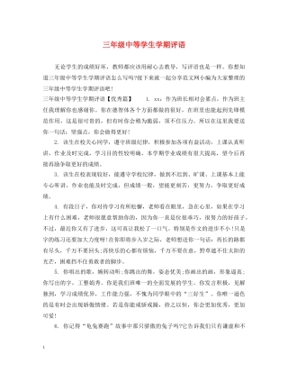 三年级中等学生学期评语