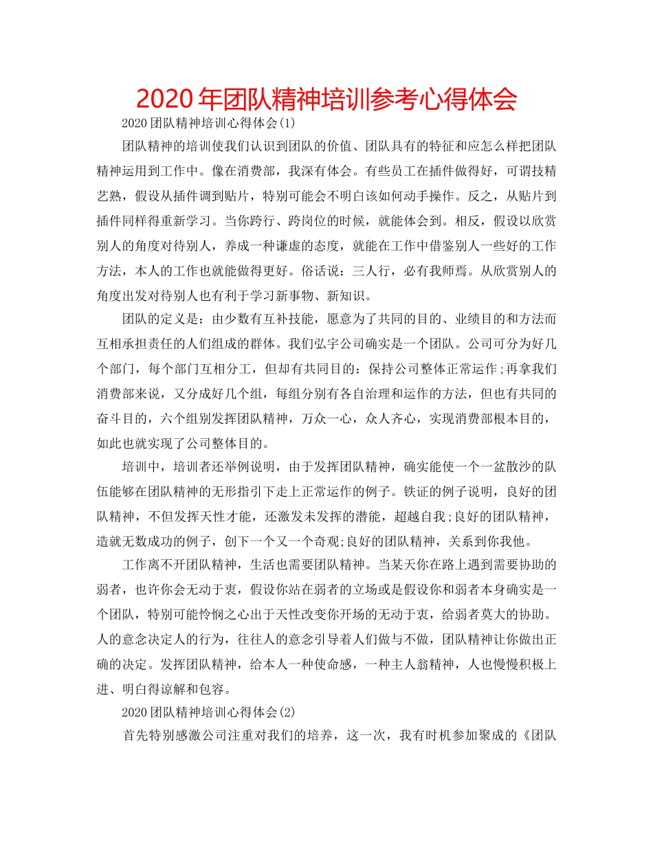 2024年团队精神培训参考心得体会 _第1页