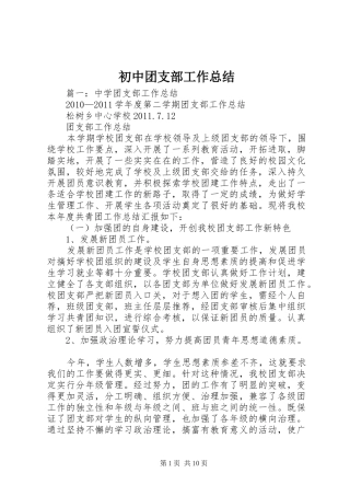 初中团支部工作总结 