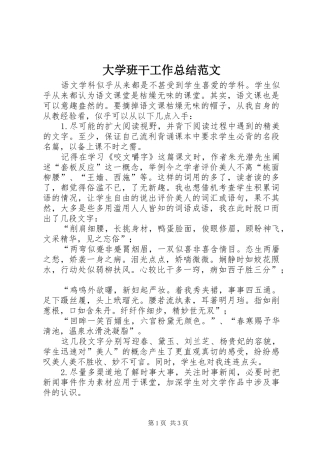 大学班干工作总结范文 