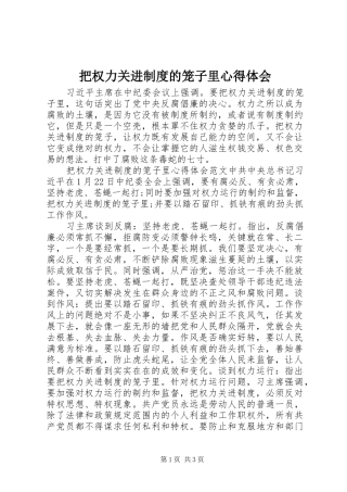 把权力关进制度的笼子里体会心得