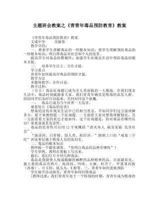 主题班会教案《青少年毒品预防教育》教案 