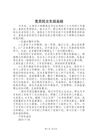 党员民主生活总结 