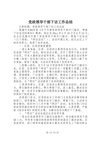党政领导干部下访工作总结 