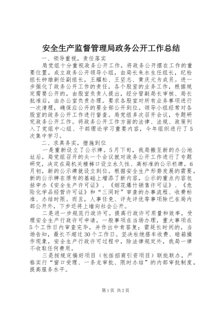 安全生产监督管理局政务公开工作总结 