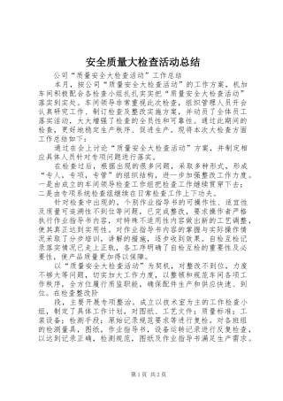 安全质量大检查活动总结 