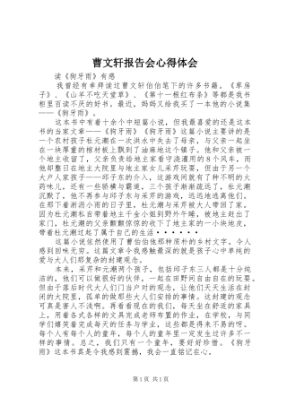曹文轩报告会体会心得