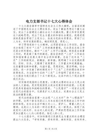 电力支部书记十七大体会心得