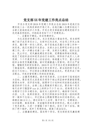 党支部XX年党建工作亮点总结 